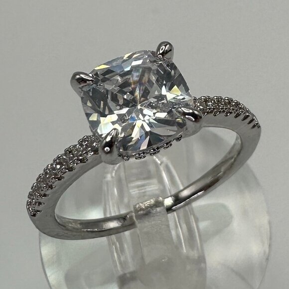 Womens Silver-Plated Brass Ring With Cubic Zirconia For Engagement & Anniversary - Picture 8 of 15